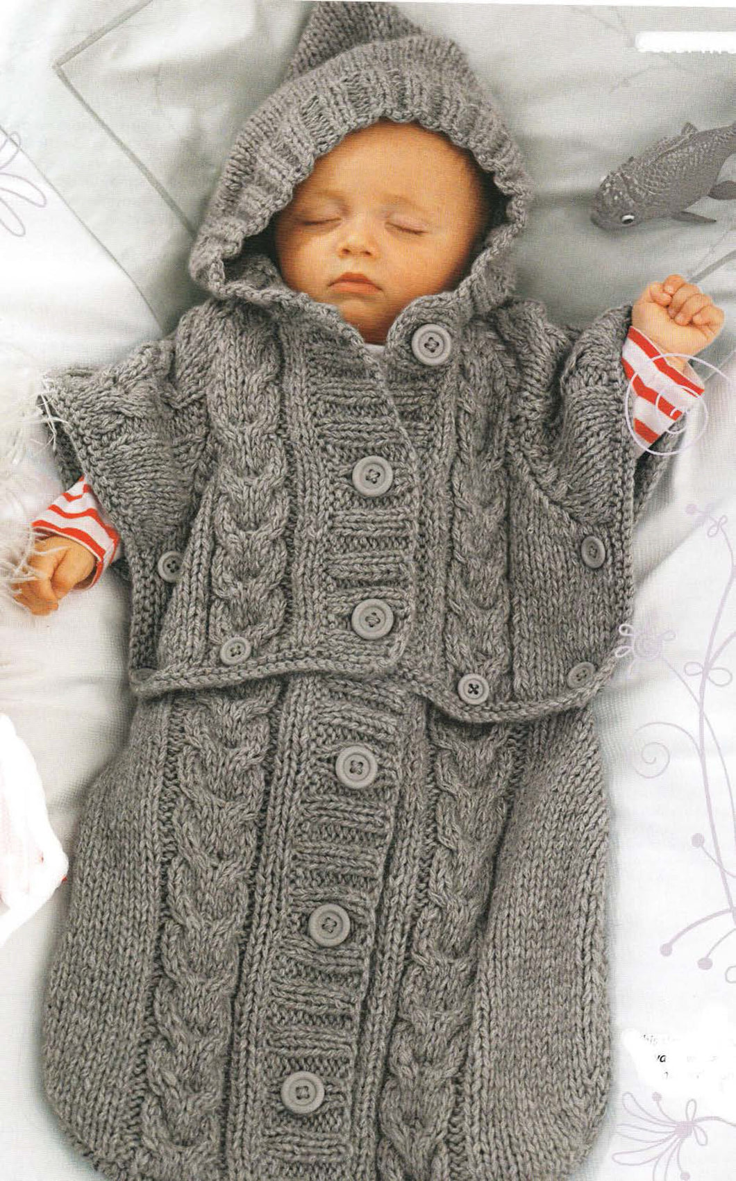 Baby Chunky Cable Sleeping bag ~ cocoon with hood  Chunky Bulky 12 ply wool Knitting Pattern Download PDF