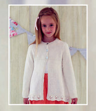 Girl's Cardigan frilled Eyelet  hem Plain neck or Collar Raglan sleeves 16" - 26" ( 0-7yrs) DK 8Ply Light worsted Knitting pattern PDF