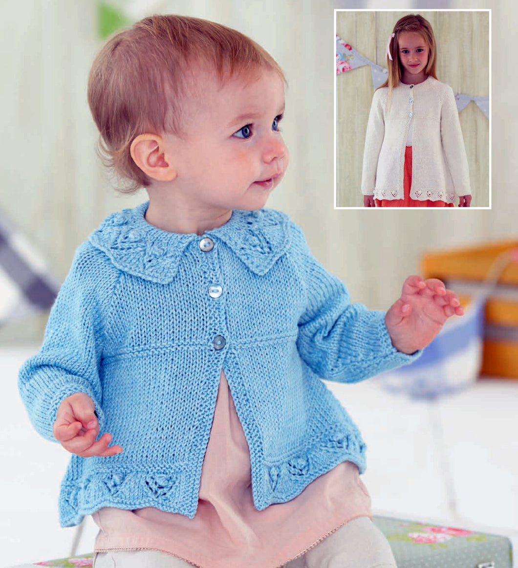 Girl's Cardigan frilled Eyelet  hem Plain neck or Collar Raglan sleeves 16