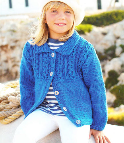 Childs Chunky Cable Cardigan with collar  Quick knit winter cardigan Chunky Bulky 12 ply wool  22-32