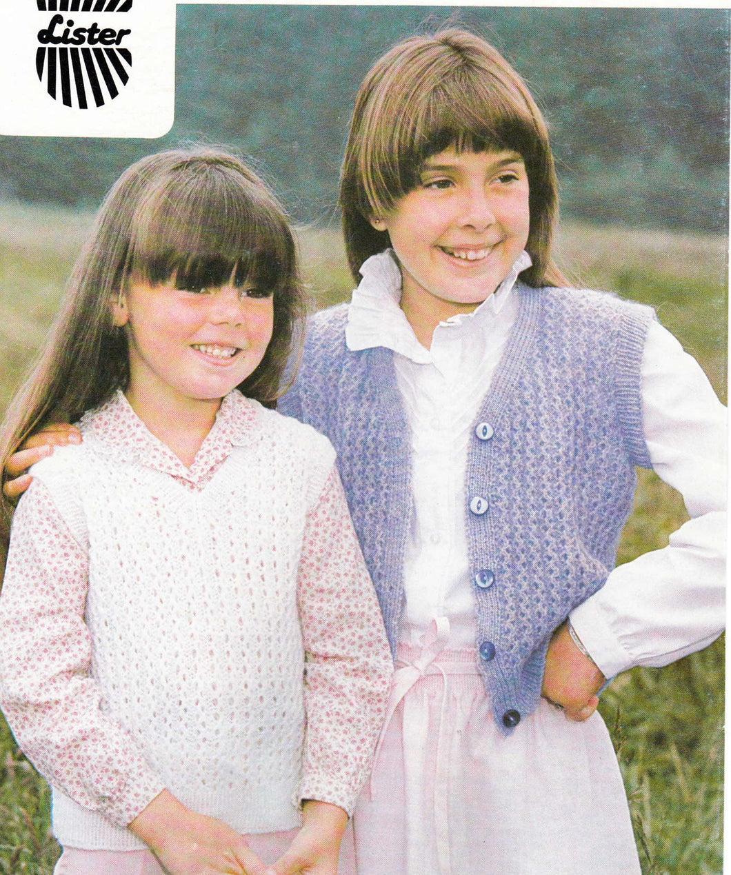 Girls V neck slipover & Waistcoat Eyelet or Cable pattern4ply Fingering yarn 20