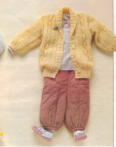 Baby Cardigan textured cable design, drop sleeves shawl collar DK 8 ply Light worsted 18 - 22