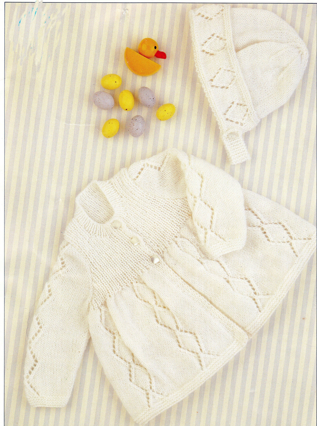Baby Ribbed Yoke Matinee Cardigan & bonnet  Diamond pattern 16