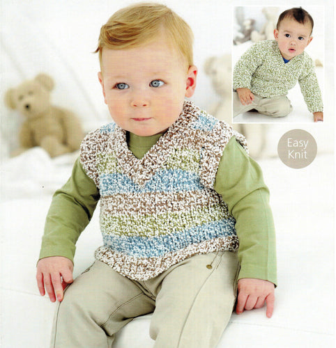 Boys Girls Easy Tank Top Slipover &  V Neck Sweater Knitting Pattern Chunky Bulky wool 12ply Birth- 7 yrs (16