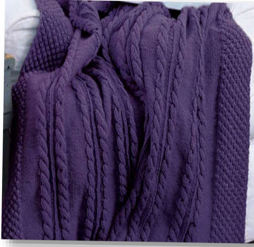 Bramble stitch & Cable throw Afghan Blanket in Aran 10 Ply Worsted wool, measures 51 x 69 