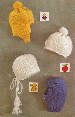 Baby Hats-Balaclava 4styles- Easy Knit - Boys girls 1-4 years Knitting Pattern, Instant Download PDF DK 8 PLy Light worsted wool