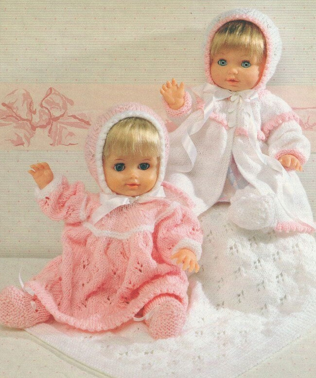 Dolls Layette clothing Knitting Pattern Coat Dress, Bootees, Bonnet & Blanket 12-22