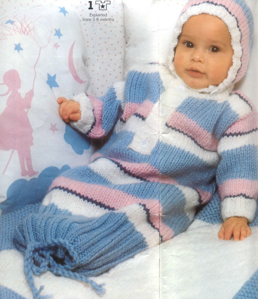Baby Chunky sleeping bag cocoon-Hat & Blanket -Chunky- Bulky 12 ply  Instant download PDF Knitting Pattern age 3- 6 months Bottom fastening