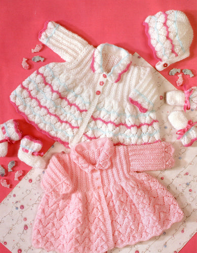 Baby Matinee Jackets Coat Lacy with collar & Mitts Bootees Premature 124- 18 