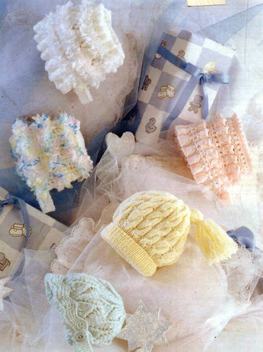 Baby Girl lacy Hats & Bonnets 5 Designs to Knit ~ DK  8 ply Light Worsted Knitting Pattern PDF Instant download Birth -9 months 16-20 