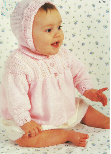 Baby Round neck Lace Yoke - Sleeves Matinee Jacket & Hat - Premature 12
