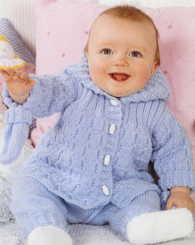 Baby Hooded Jacket Mitts & Trousers  DK (8ply) 14- 20
