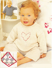 Baby Roll Neck Sweater Plain Stripe optional heart, & Blanket Cotton soft DK 8 Ply Light worsted wool- 18" - 30" knitting pattern Download