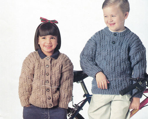 Childrens Twist Check Sweater- Cardigan Pattern Button front  Chunky Bulky wool  Boy Girl 22-30