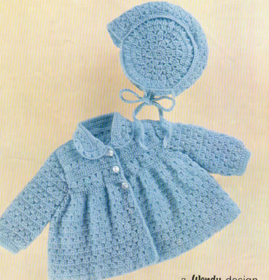 Baby Girl Crochet Cardigan - Jacket with collar & bonnet 4Ply fingering wool- 18