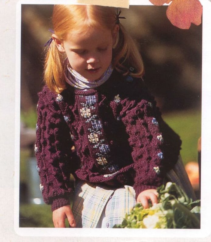Girls Long sleeved Embroidered roll neck Sweater Knitting pattern- Knitted in 8 ply (DK) Light worsted fits 1-6 Yrs- 22-28