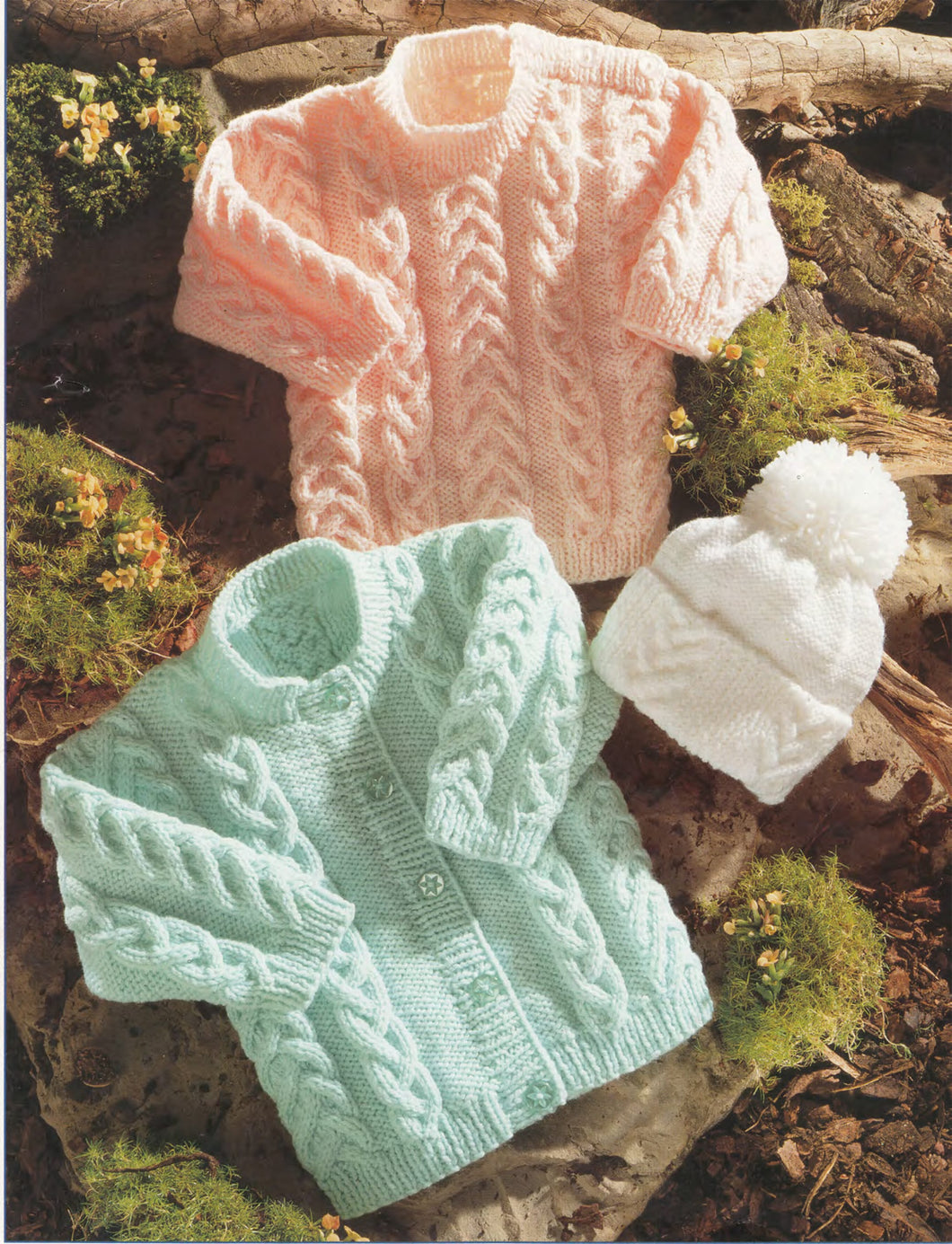 Baby Easy Cable Sweater Cardigan & Bobble hat  Boys Girls Toddler DK ( 8PLY ) Yarn Fits 16