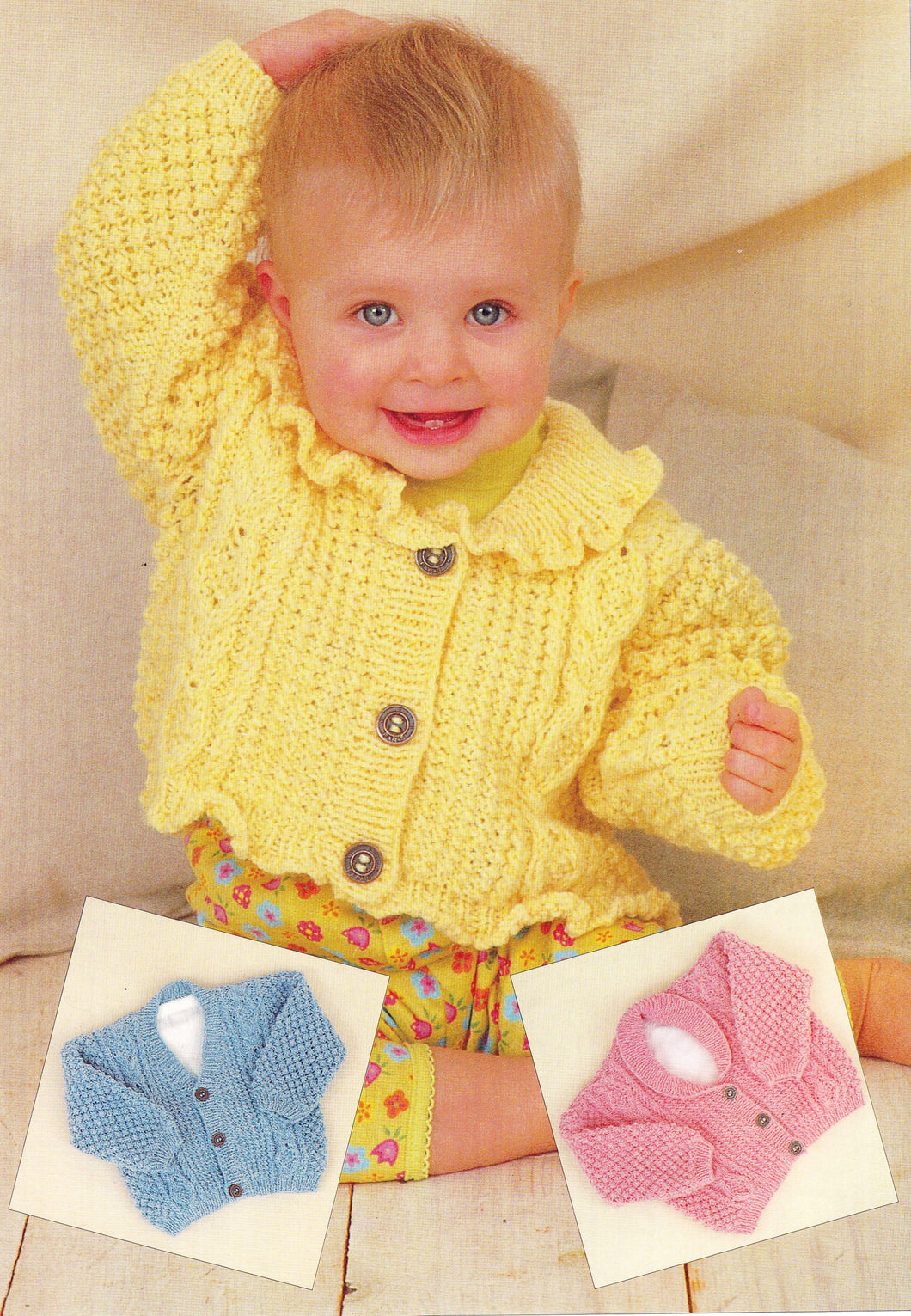 Child's V neck- Round Neck & Shawl Neck, jacket, cardigan- frilled edge -cable Knitting Pattern -DK (8PLY) Instant Download-16-26