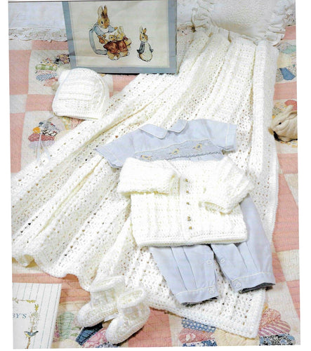 Baby Crochet Blanket Cardigan, cap & bootees in Sport weight yarn  Fits approx. 6 months Crochet Pattern PDF Instant Download