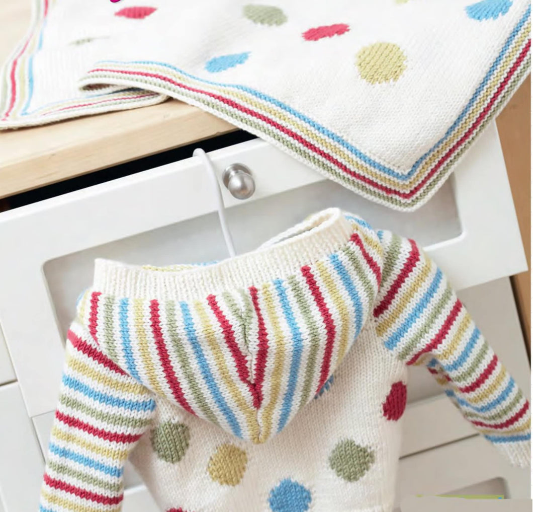 Spotty stripe baby hooded Jacket- & Matching blanket DK-8ply- light worsted- fits 3-18mths  21_25