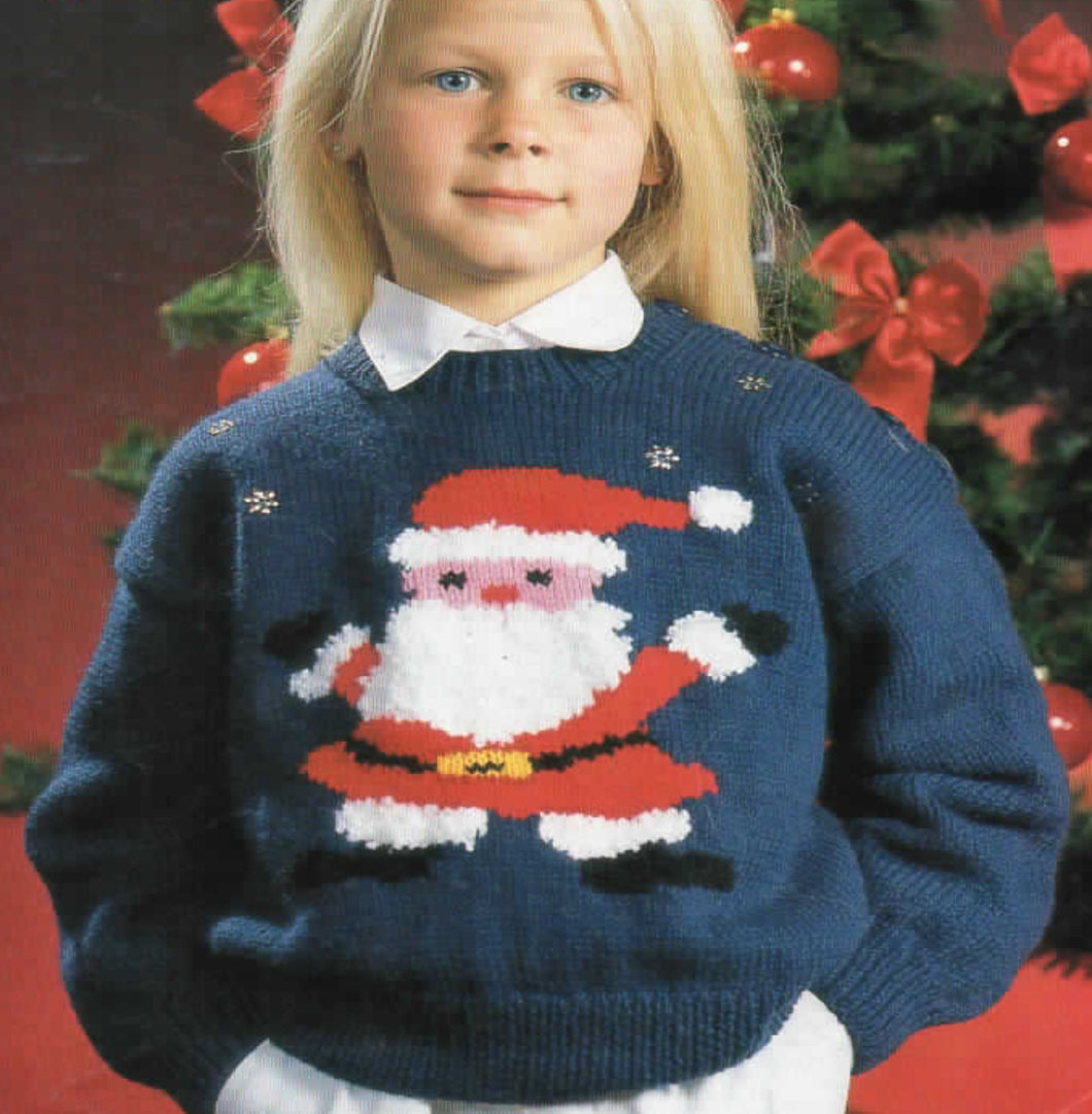 Childs Santa Claus Motif Round Neck Christmas Xmas Sweater Boys Girls 22-30