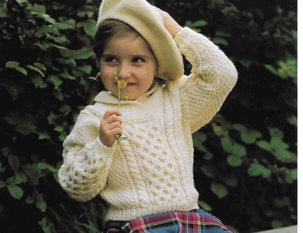 Child's Aran sweater with Wrap over collar- Knitted in Aran 10 ply Worsted wool- fits chest 20