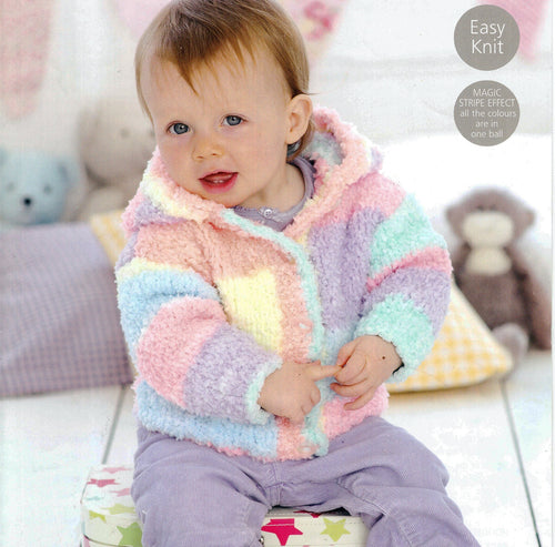 Baby Boy - Girl Easy Hooded Jacket in snowflake Chunky Bulky 12 ply wool - 16 - 26