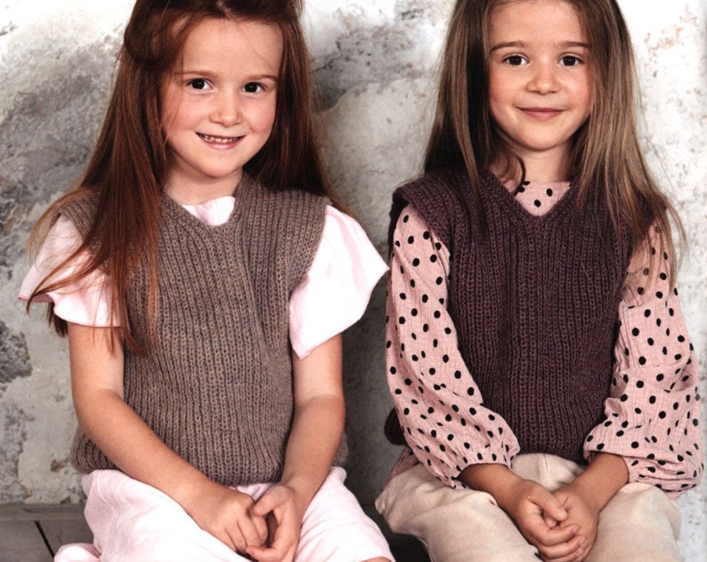 Rib V Neck Waistcoat Knitting pattern in Baby Alpaca wool- Sport / 5 ply, boys- girls vest fits chest 104/110 - 128/134 chest Download PDF