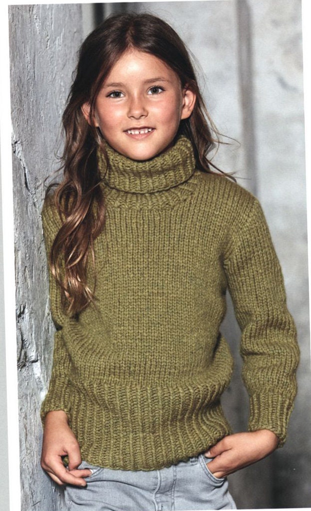 Childrens Boys Girls Chunky Polo neck sweater - Jumper Knitting pattern- Chunky Bulky 12 ply wool- fits chest 104cm -146 cm- Download PDF