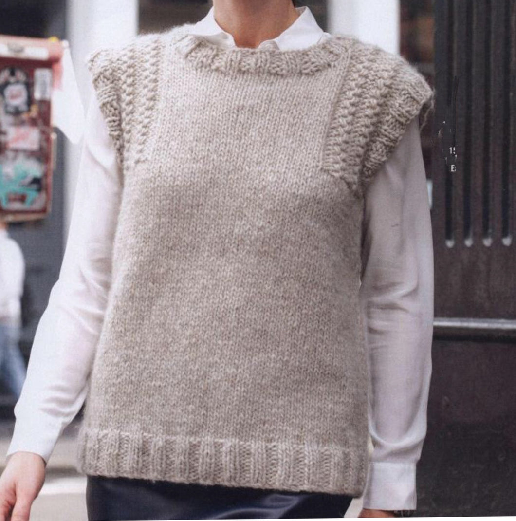 Womens Vest Round Neck Sweater Jumper Slipover Easy Beginner 36- 52