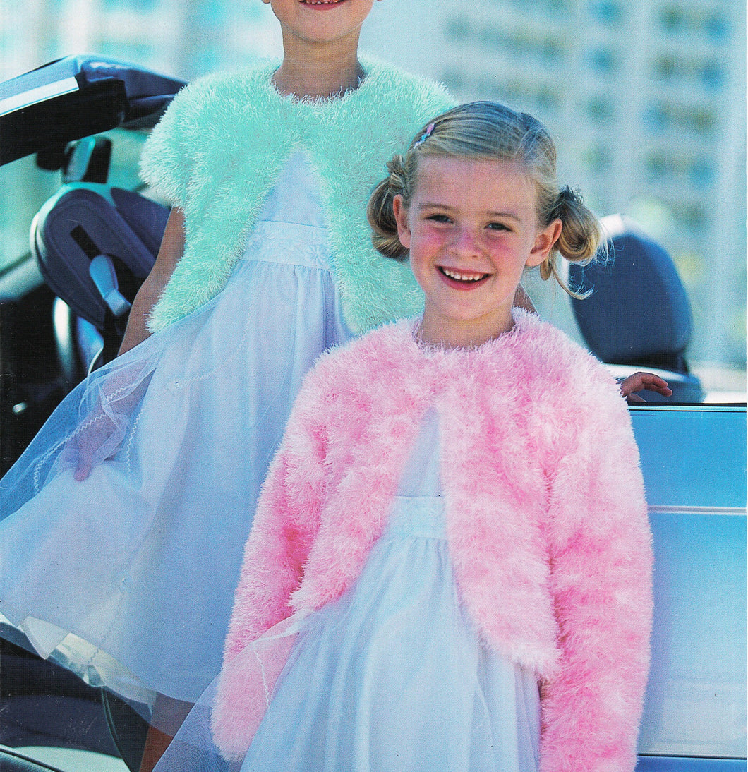 Easy Bolero Cardigan Long  Short sleeves, DK Funky Fur 8 Ply  Knitting Pattern 22