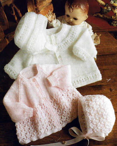 Baby Matinee Jacket Coat Cardigan Lacy & Plain Raglan Yoked Bonnet Helmet 16 - 22 