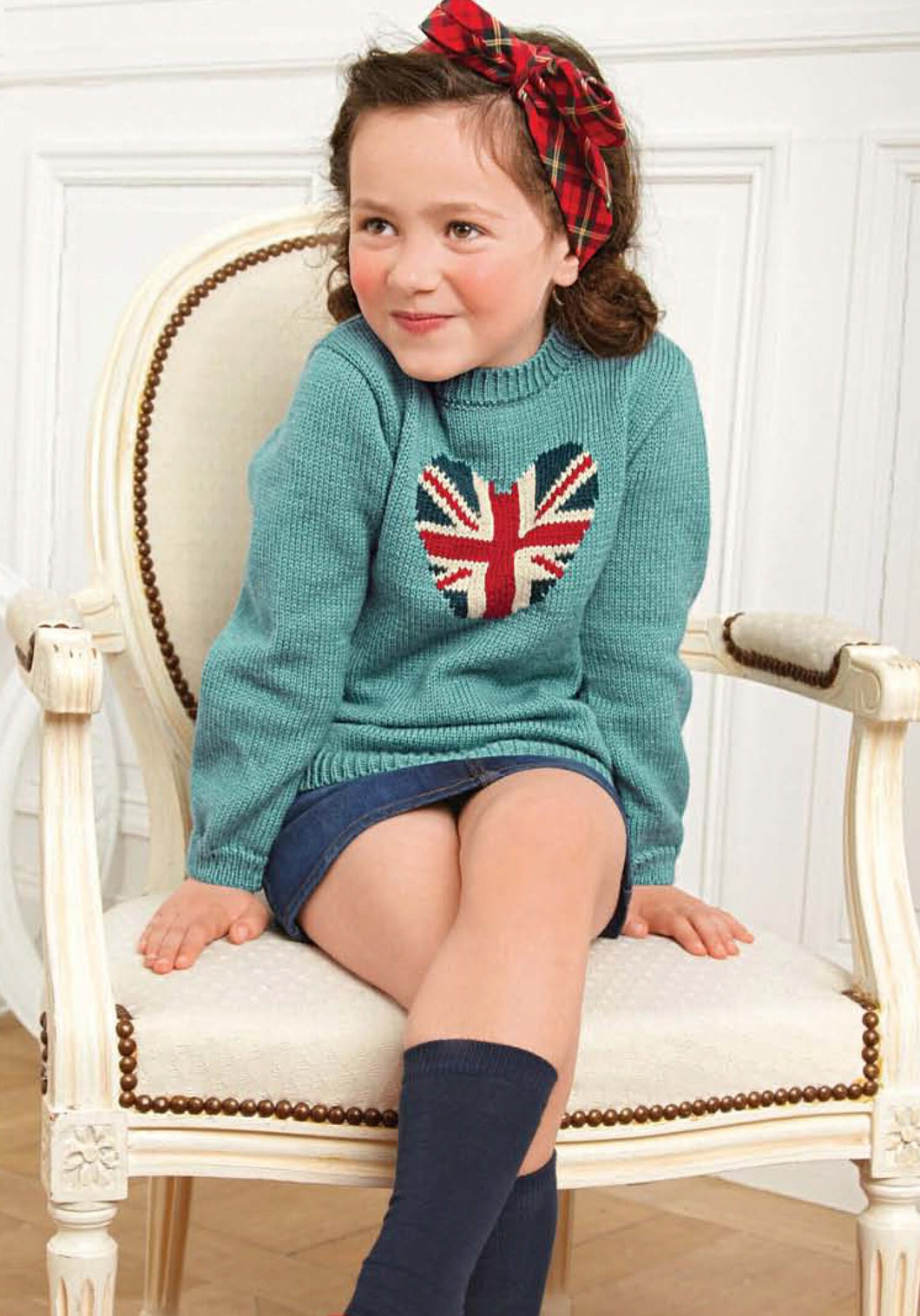 Childens Union Jack heart Sweater- Jumper Round neck fits 4-10 years (60-78 cm) 5 Ply wool Knitting Pattern Download PDF