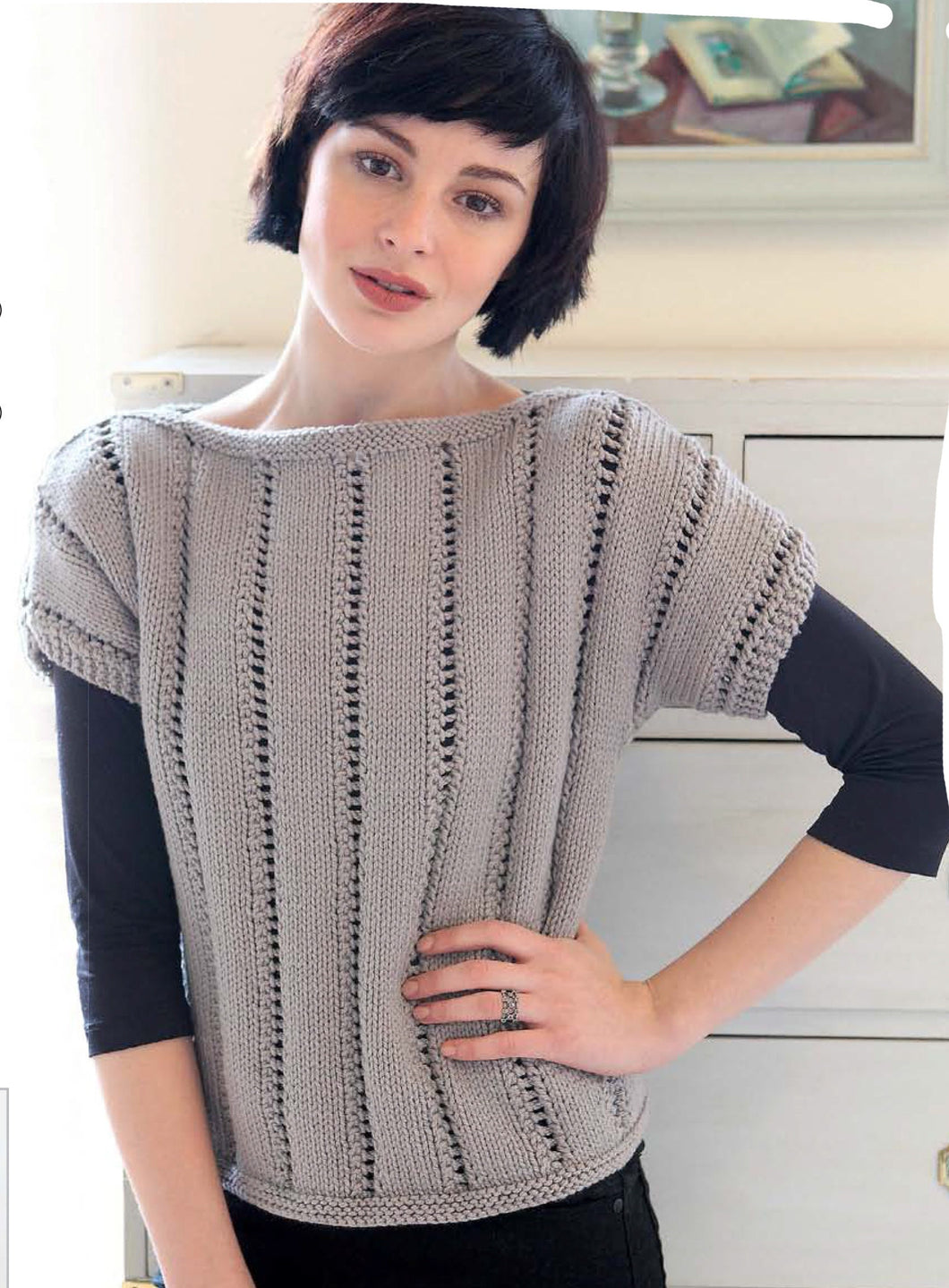 Womens Sweater Vest slash Neck Top Cap Sleeve Jumper Slipover 32