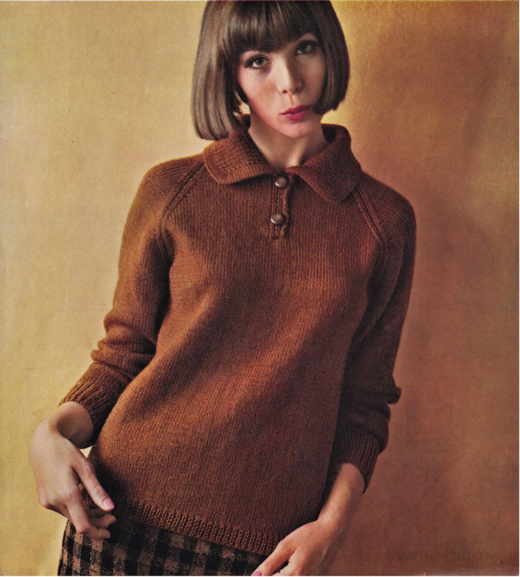 Woman's Sweater Polo shirt Style in DK 8 ply wool- Vintage knit Knitting Pattern Download PDF 32-42 chest
