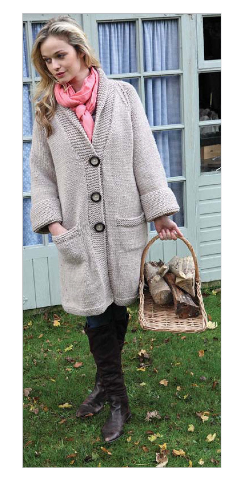 Woman's Chunky Coat with Pockets- Cable Back  with ties- Chunky Bulky 12 ply wool-Knitting Pattern- Download pdf- see description
