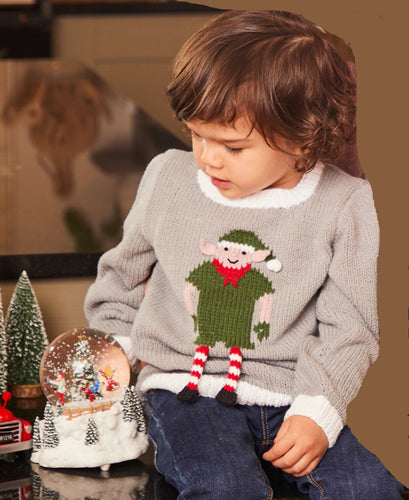 Childs Round Neck Elf Christmas Sweater in DK 8 Ply Light worsted wool-fits 3-7 years (23-27