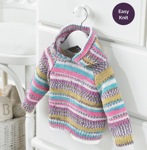 Child's Easy Raglan sleeved Hooded Jacket Boy- Girl- Knitting Pattern -DK 8 Ply Light worsted wool Instant Download-16-22