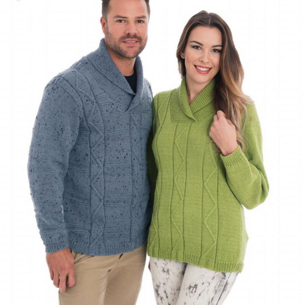 Man's womans Zig zag shawl neck sweaters in DK 8 ply wool Easy knit- chest 76 -122 Cm- Knitting pattern Download PDF