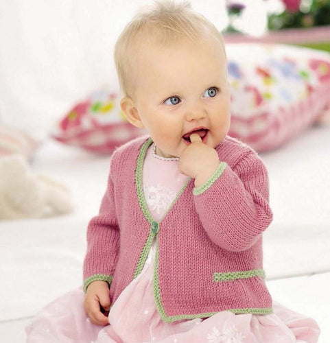 Baby easy V neck Cardigan Mock pocket Garter stitch border- DK (8 ply ) Light worsted wool 41 -66 Cm chest Instant Download Knitting pattern
