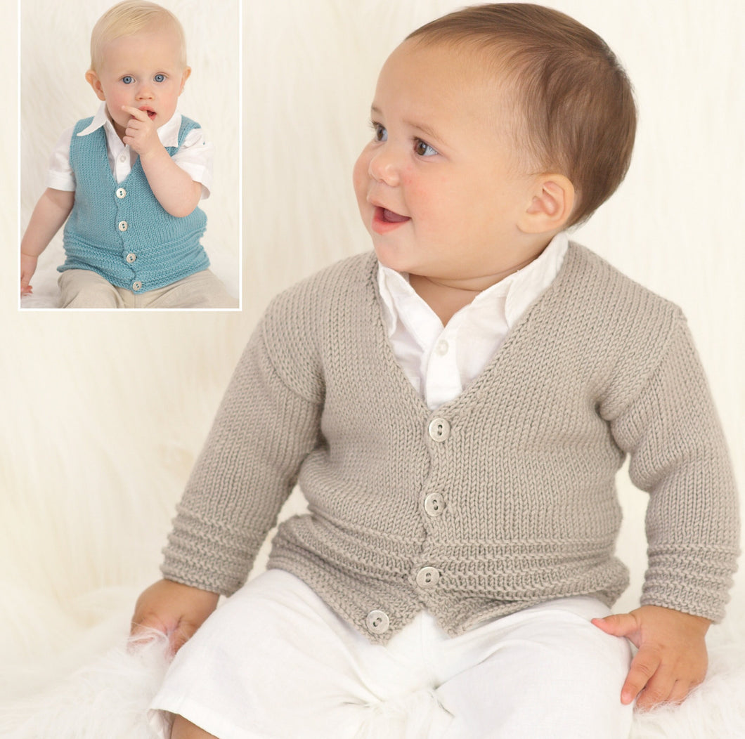 Baby easy V neck Cardigan  & Vest slipover Beginners - DK (8 ply ) Light worsted wool 16-22