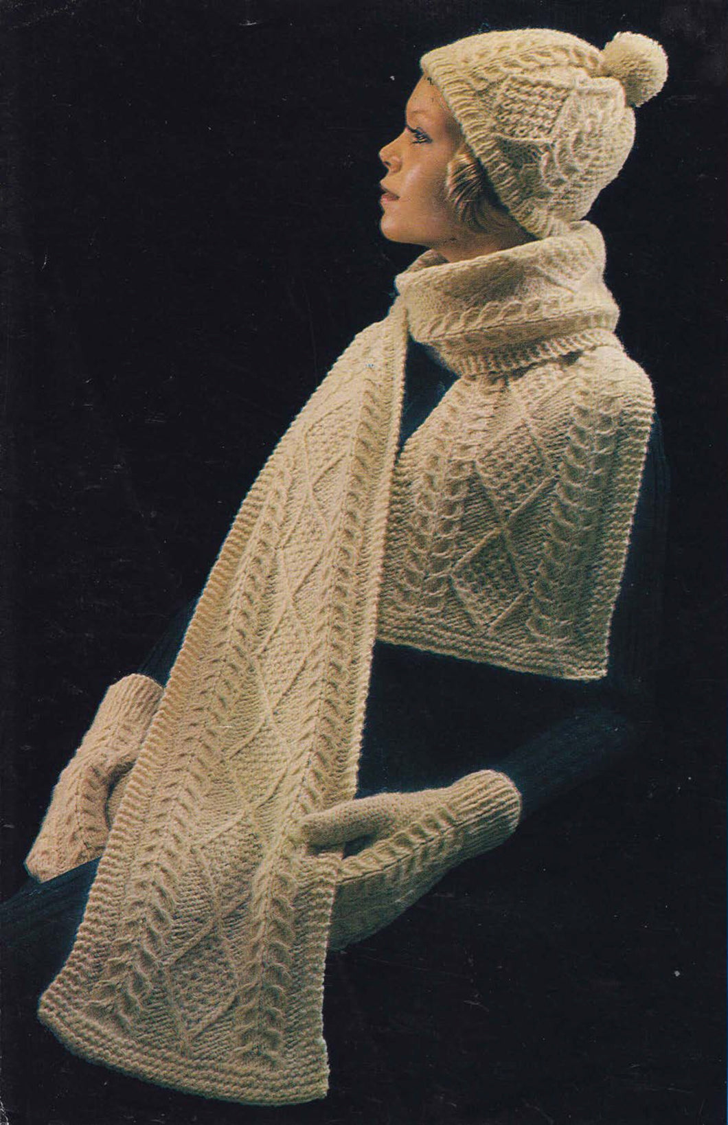 Aran Scarf- Hat- Mitts- Fit woman Man Child- Aran 10 ply wool- Knitting pattern Download PDF Vintage Knitting
