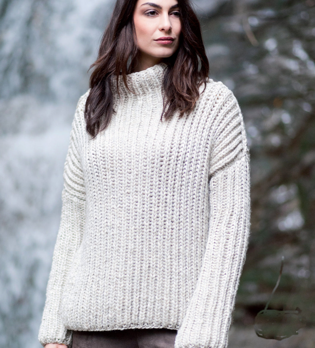 Woman's Super Chunky Ribbed Sweater - Fisherman Rib  round neck Easy quick knit- Super bulky super chunky wool knitting pattern download PDF