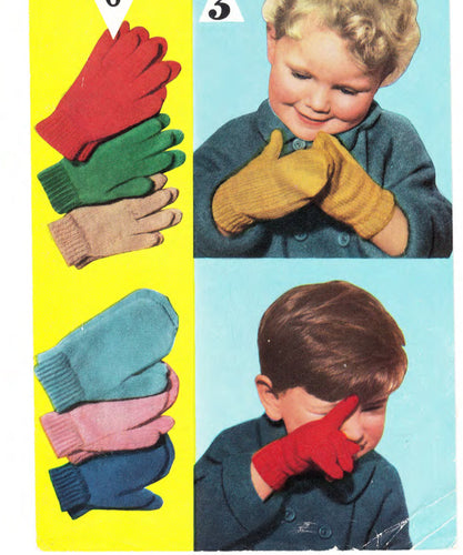 Childs Vintage Mitts & Gloves to knit- cute- different- 3ply Knitting Pattern- PDF Instant Download fits 2-4 years- 4 needle knitting