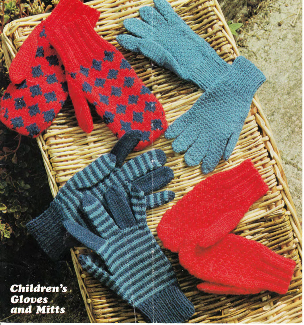 Childrens Gloves and Mittens in DK-8PLy or 4ply Fingering wool- Knitted on 2 needles Boys Girls Knitting pattern download PDF