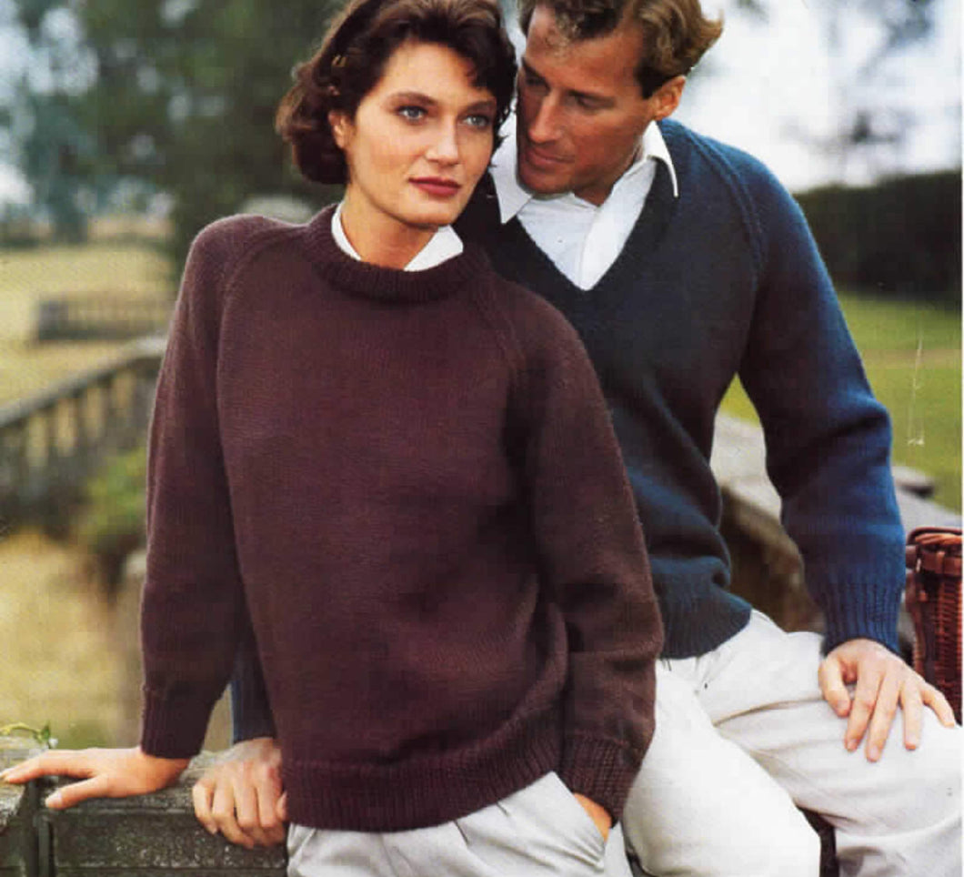 Classic Plain Unisex Aran Sweaters Mens Womens Round & V Neck Raglan Sleeve 26