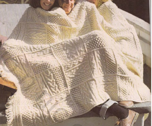 Aran patchwork blanket Throw Afghan- knitted in squares - joined Worsted weight Anan-10 Ply wool 52 x 68