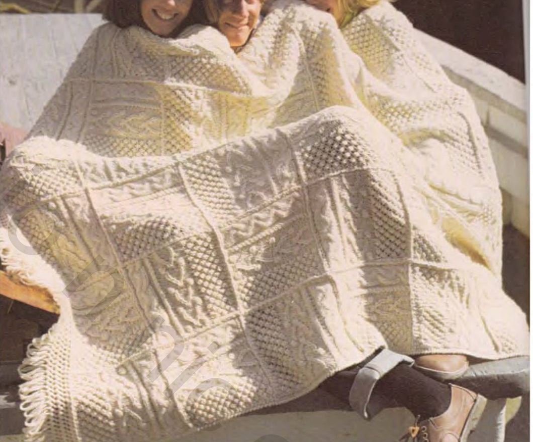 Aran patchwork blanket Throw Afghan- knitted in squares - joined Worsted weight Anan-10 Ply wool 52 x 68