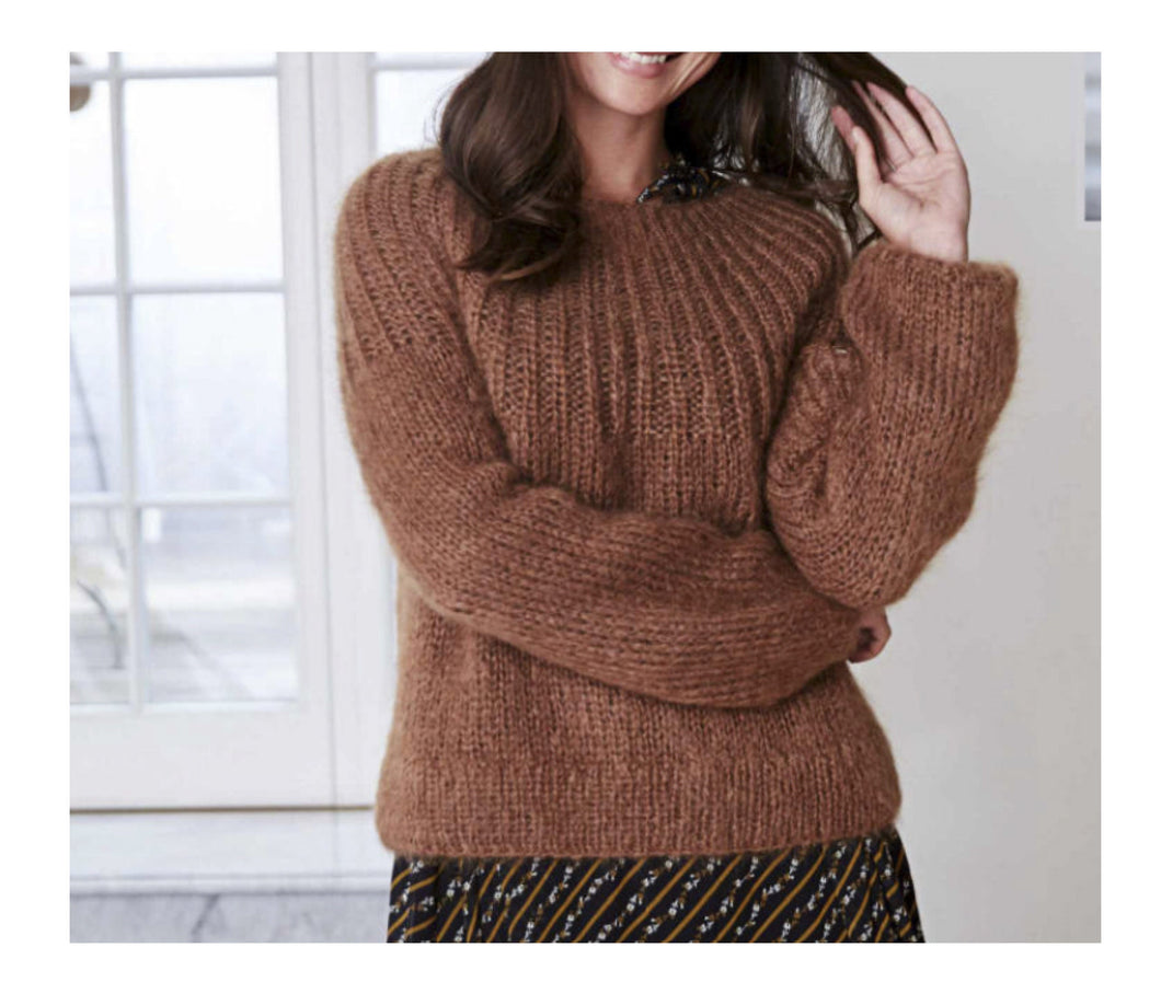 Womans Ribbed Yoke Sweater in light Mohair Yarn -Knitting Pattern PDF Download Warm cozy knit 36-48 chest