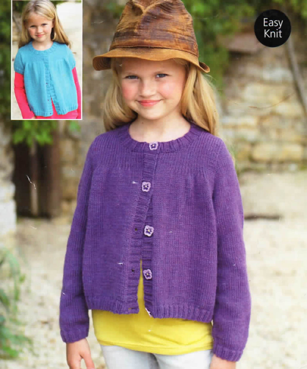 Girl's Easy Ribbed yoke Cardigan-Long- short sleeves- Knitting Pattern DK- 8Ply Light worsted wool) Instant Download-22-32